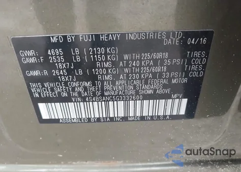 2016 Subaru Outback 2.5I Limited из США, поврежденный, VIN 4S4BSANC5G3332600